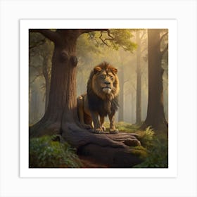 "Wild Majesty: The Forest's Lion and Its Arboreal Domain" 1 Art Print