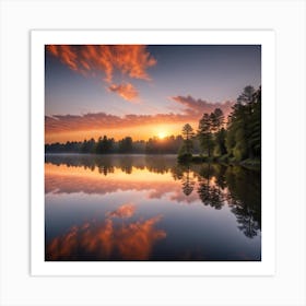 Sunrise Over A Lake Art Print