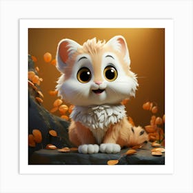 Cute Cat In Autumn Leaves Art Print