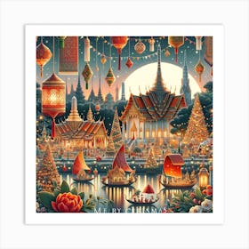 Thailand At Christmas Night Art Print