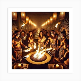 Sovereign Flame Ancient Aztec Fire Rituals Art Print