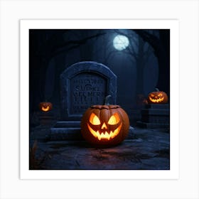 A Sinisterjack O Lantern Grinning Wildly Cast In Eerie Luminescence By The Ambient Night Fear Lur 2 1 Art Print