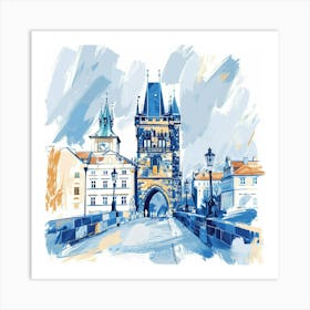 A Prague With Charles Bridge Expressive Strokes 1 Art Print