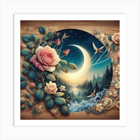 Moon And Roses 1 Art Print