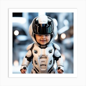 3d Dslr Photography, Model Shot, Baby From The Future Smiling Wearing Futuristic Suit Designed By Apple, Digital Vr Helmet, Sport S Car In Background, Beautiful Detailed Eyes, Professional Award Winning Portr (4) Art Print