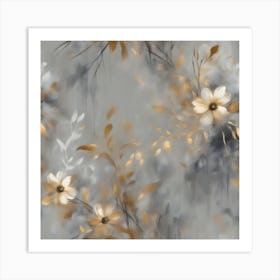 Gold And White Flowers Art Print