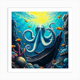 Octopus Under Water Art Print