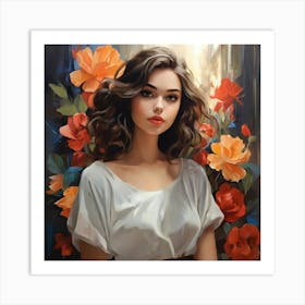 Girl With Flowers Art Print