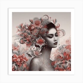 Woman With Flowers Art Print