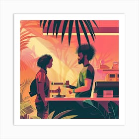 Illustration Of A Couple At A Coffee Shop Art Print