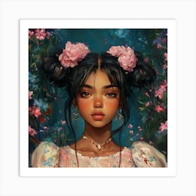 Waifu - Asian Girl With Flowers 1 Art Print