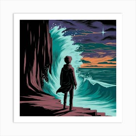 Man Standing By The Ocean Art Print