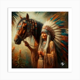 Elderly Native American Woman With Horse Art Print