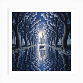 Sailboat In A Forest Art Print