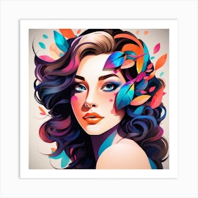 Colorful Girl With Colorful Hair Art Print