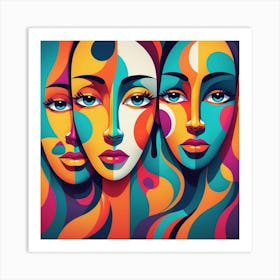 Three Women With Colorful Faces 1 Art Print