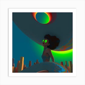 Sci Fi , Abstract, Future, Luminous green, Year 3000, "Cyber Freedom" Art Print