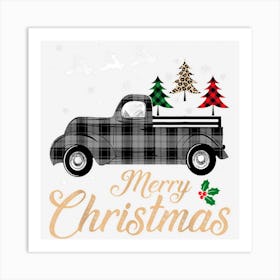 Merry Christmas White Plaid Truck Tree Funny Xmas Men Women 1 Art Print