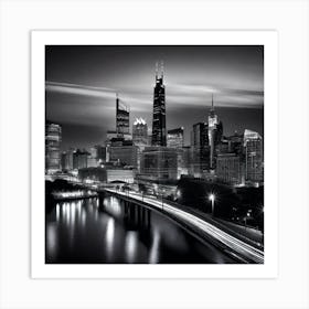 Chicago Skyline At Night Art Print