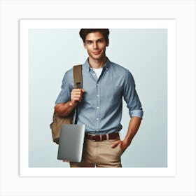 Young Man With Laptop 2 Art Print