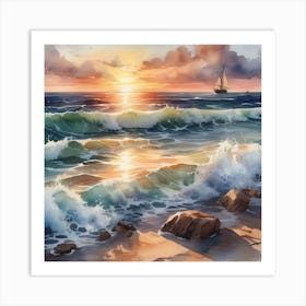 Sea Sunset Watercolor 1 Art Print