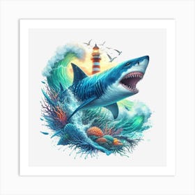 Shark Lighthouse Art Print