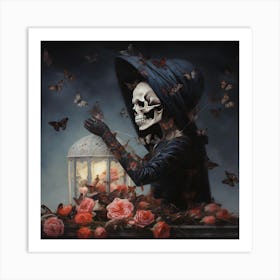 Skeleton With Roses Art Print