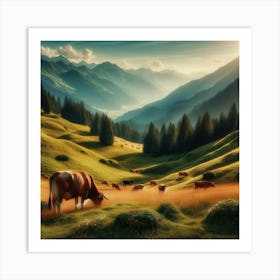 Cows Grazing In The Mountains 10 Póster