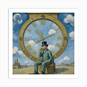 Timeless Glow: A Man and His Clock Art Print