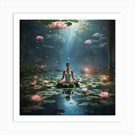 Meditating Woman In Water paintings art print Art Print