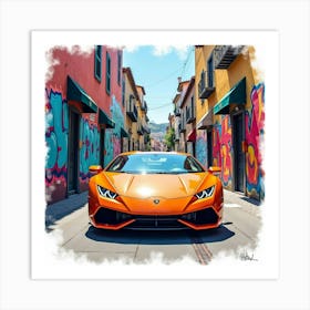 Watercolor Lamborghini Huracán In A Vibrant Urban Graffiti Alley 1 Art Print