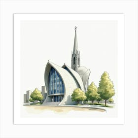 Watercolor View Of The Liverpool Metropolitan Cathedral, Capturing Its Modern Design And Unique Appearance Art Print