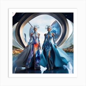 Two Women In Space Art Print