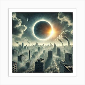 Solar Eclipse Over A Post Apocalyptic City AI Art Print