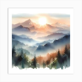 Watercolor Of Mountains 1 Art Print