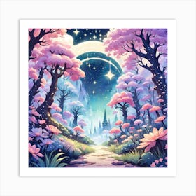 A Fantasy Forest With Twinkling Stars In Pastel Tone Square Composition 198 Art Print