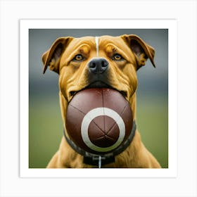 Dog With Football In Mouth Art Print