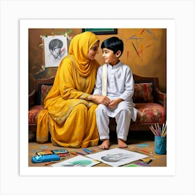 Muslim Mother And Son Art Print