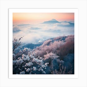 Cherry Blossoms Over Fuji Art Print