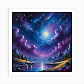 Moon And Stars Paintings Art Print 1 Art Print