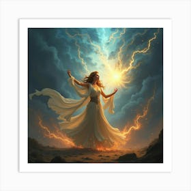 Sorceress Summoning A Glowing Magical Storm Of Energy 1 Art Print