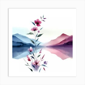 Watercolor Flowers On The Lake Art Print