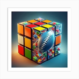 An Image Of A Colorful Transparent Rubik S Magic Cube With A Rugby Ball Inside 1 Art Print