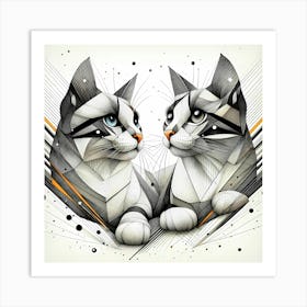 Cat Twins - Abstract Line Art Illustration 173 Art Print