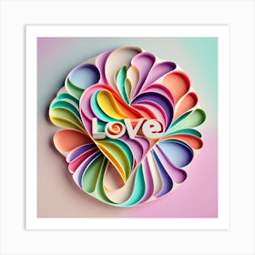 3d Paper Heart With The Word Love Art Print