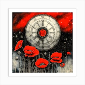 Poppies And Clock Art Print