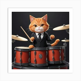 Cat Playing Drums Art Print