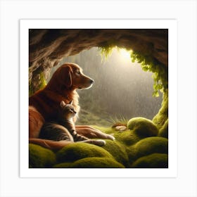 Cat And Dog In A Cave 1 Art Print