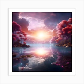 Sunset Over The Lake Art Print