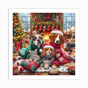 Christmas With Dogs 1 Art Print